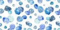 Watercolor hand drawn seamless pattern with the image of paired blue stones on a white background. Pebbles and Royalty Free Stock Photo