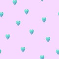 Watercolor hand drawn seamless pattern with irregular blue hearts on violet purple.Design elements Royalty Free Stock Photo