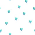 Watercolor hand drawn seamless pattern with irregular blue hearts on white background.Valentine\'s Day