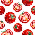 Watercolor hand drawn seamless pattern with red ripe tomatoes. eco food Royalty Free Stock Photo