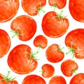 Watercolor hand drawn seamless pattern with red ripe tomatoes