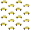 Watercolor hand drawn seamless pattern with retro yellow car isolated on white background.