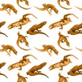 Watercolor hand drawn seamless pattern of sand color lizards