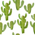 Watercolor hand drawn seamless pattern of tropical mexican cactus cacti succulents. Green natural house plants in pots Royalty Free Stock Photo