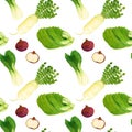 Watercolor hand drawn seamless vegetable pattern, isolated on white background Royalty Free Stock Photo