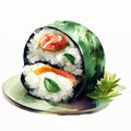 watercolor hand drawn seaweed sushi Royalty Free Stock Photo