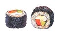 Watercolor hand drawn set of rolls, sushi asahi maki. Japanese food, isolated on white background. Royalty Free Stock Photo