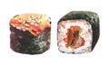Watercolor hand drawn set of rolls, sushi unagi maki. Japanese food, isolated on white background. Royalty Free Stock Photo