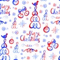 Watercolor hand drawn sketch Christmas seamless pattern. Royalty Free Stock Photo