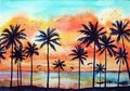 Watercolor tropical landscape