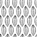 Watercolor hand drawn vector leaf seamless pattern. Abstract grunge black and white texture background. Nature organic line illus