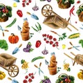 Watercolor hand drawn vegetables garden seamless pattern