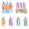 Watercolor hand drawn venetian style arched windows set