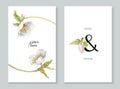 Watercolor white hellebore flowers wedding invitation cards Royalty Free Stock Photo