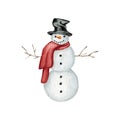 Watercolor hand drawn winter holiday snowman clipart Royalty Free Stock Photo