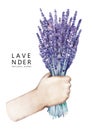 Watercolor hand with lavender bouquet