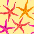 Watercolor hand paint seastar, starfish seamless pattern