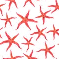 Watercolor hand paint seastar, staefish seamless pattern