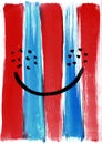 Watercolor hand painted abstract smile against the background of vertical blue a