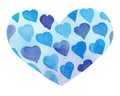 Watercolor hand painted blue heart. Symbol of love. Royalty Free Stock Photo