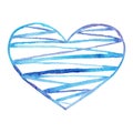 Watercolor hand painted blue heart. Symbol of love. Royalty Free Stock Photo