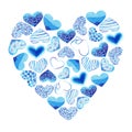 Watercolor hand painted blue heart. Symbol of love. Royalty Free Stock Photo