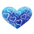 Watercolor hand painted blue heart. Symbol of love. Royalty Free Stock Photo