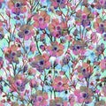 Watercolor hand painted botanical multicolored layered seamless pattern