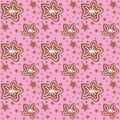 Watercolor hand painted Christmas illustration pink purple seamless gingerbread iced stars cookies pattern