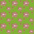Watercolor hand painted Christmas illustration seamless gingerbread iced stars cookies pattern