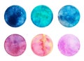 Watercolor hand painted circle shape design elements. Set of multicolored watercolor dots. Colorful watercolor spots Royalty Free Stock Photo