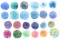 Watercolor hand painted colorful circles set