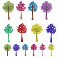 Cliparts set. watercolor trees. illustration. colorful trees. pattern. Set.