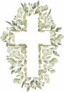 Watercolor hand painted  Floral Cross Clipart, Easter Religious greenery illustration,  Baptism Cross clip art,  Holy Spirit Royalty Free Stock Photo