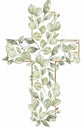 Watercolor hand painted  Floral Cross Clipart, Easter Religious greenery illustration,  Baptism Cross clip art,  Holy Spirit Royalty Free Stock Photo