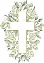 Watercolor hand painted  Floral Cross Clipart, Easter Religious greenery illustration,  Baptism Cross clip art,  Holy Spirit Royalty Free Stock Photo