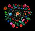 Watercolor hand painted floral and herbal design elements. Flowers, green leaves, buds and hearts on black background