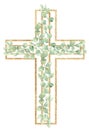 Watercolor hand painted greenery Cross Clipart, Easter Religious florals illustration, eucalyptus Baptism Cross clip art, Holy Royalty Free Stock Photo