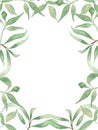 Watercolor hand painted greenery frame. Foliage wreath clipart. Green leaves. Spring floral. Wedding card. Easter Royalty Free Stock Photo