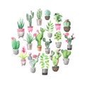 Watercolor hand painted house green plants Royalty Free Stock Photo