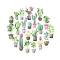 Watercolor hand painted house green plants Royalty Free Stock Photo