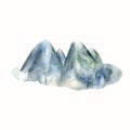 Watercolor hand painted illustration of blue and grey mountains in the fog.