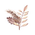 Watercolor hand painted nature autumn plants bouquet with yellow and brown fall leaves and buckwheat cereal grain branch bouquet