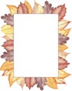 Watercolor hand painted nature autumn season border frame with red, brown, yellow and orange fall dead leaves bouquet Royalty Free Stock Photo