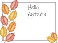 Watercolor hand painted nature autumn season border frame with red, orange and yellow fall leaves bouquet with hello autumn text Royalty Free Stock Photo