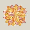 Watercolor hand painted nature autumn season composition with red, orange and yellow fall leaves bouquet and white border line fra Royalty Free Stock Photo