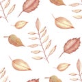 Watercolor hand painted nature autumn tree plant seamless pattern with orange and yellow different fall leaves texture Royalty Free Stock Photo
