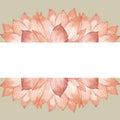 Watercolor hand painted nature floral banner frame with peach color lotus flowers leaves composition Royalty Free Stock Photo