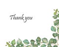 Watercolor hand painted nature greenery wedding frame composition with green eucalyptus leaves on branch with thank you text Royalty Free Stock Photo