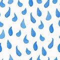 Watercolor hand painted nature seamless pattern with blue water drops Royalty Free Stock Photo